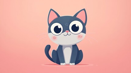 A happy and cartoonish grey cat is sitting and smiling