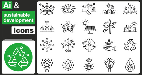 Fototapeta premium Outline icons representing AI and sustainable development concepts 