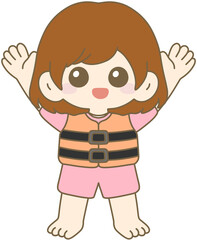 Girl Wearing Life Jacket, Safety Vest, Child with Life Jacket 구명조끼 어린이