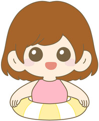 Girl on Swim Tube, Child Swimming, Summer Pool Toy, Kid Float Ring 어린이 튜브 여자아이