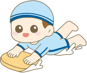 Boy Swimming with Kickboard, Blue Swimwear, Cute Child Swimming 남자아이, 수영, 보조판, 수영복, 어린이, 물놀이