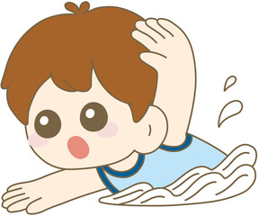 Boy Swimming in Light Blue Swimwear, Cute Child Swimming, Active Kid 남자아이, 수영, 헤엄치기, 귀여운 아이, 수영복, 어린이, 활동적인