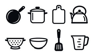Fast food icons set - flat style graphics, burger and snack illustrations