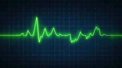 Fototapeta premium Green Neon ECG Monitor Line on Dark Background in Hospital Setting