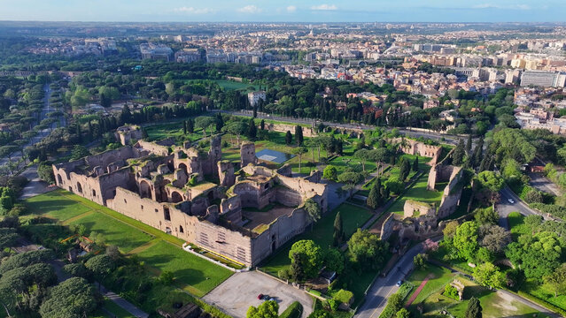 Archaeological Park At Rome In Lazio Italy. Cultural Heritage. Beautiful Cityscape. Archaeological Park At Rome In Lazio Italy. Medieval Landscape. Archaeological Excavation. Italy Skyline.