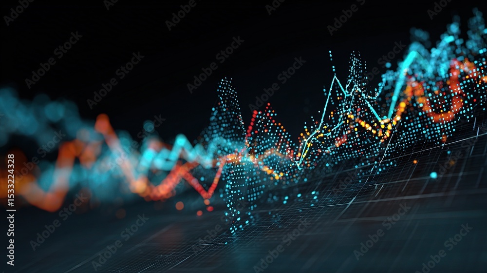 Poster 3d rendered transparent graph with floating data points and lines