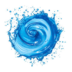 Blue water swirl splash with little bubbles isolated on white and transparent background.