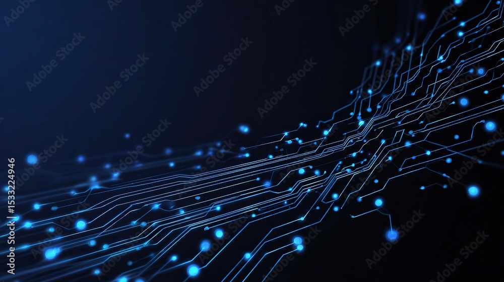 Poster minimal vector design of interconnected circuits on dark background