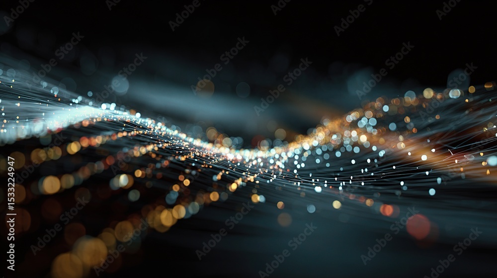 Poster abstract visualization of data flow with ai technology in background
