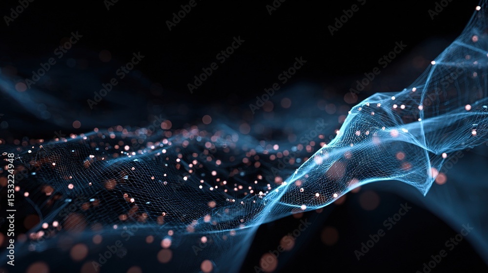 Poster abstract neon fluid network with data visualization elements