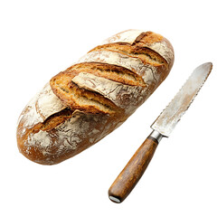 Bread with Knife isolated on white and transparent background.