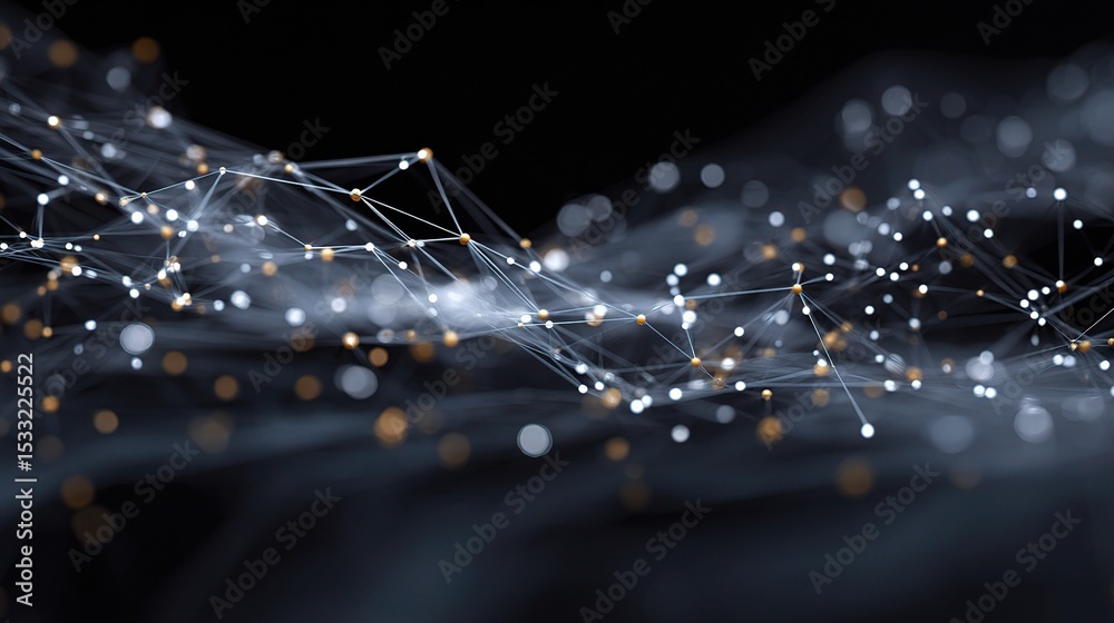 Poster abstract data visualization background with connecting lines and dots