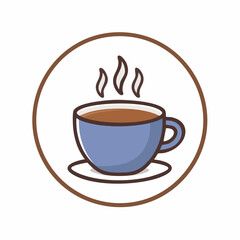 Obraz premium A stylized illustration of a steaming cup of coffee in a circle.