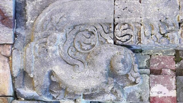 The relief on Arjuna Temple complex in Dieng. (In this complex there are Semar, Srikandi, Puntadewa and Sembadra temples).