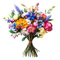 Flower arrangement or bouquet colorful spring flowers isolated on white and transparent background