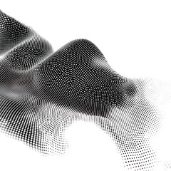 Flowing dots particles wave pattern 3D curve halftone black gradient curve shape isolated on white and transparent background