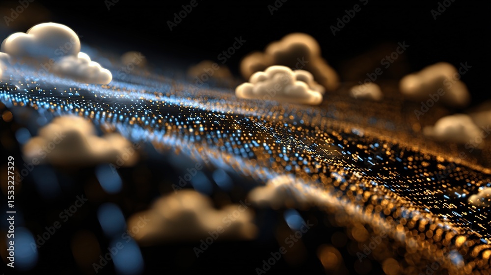 Poster digital hologram of clouds and data flow in cloud computing environment