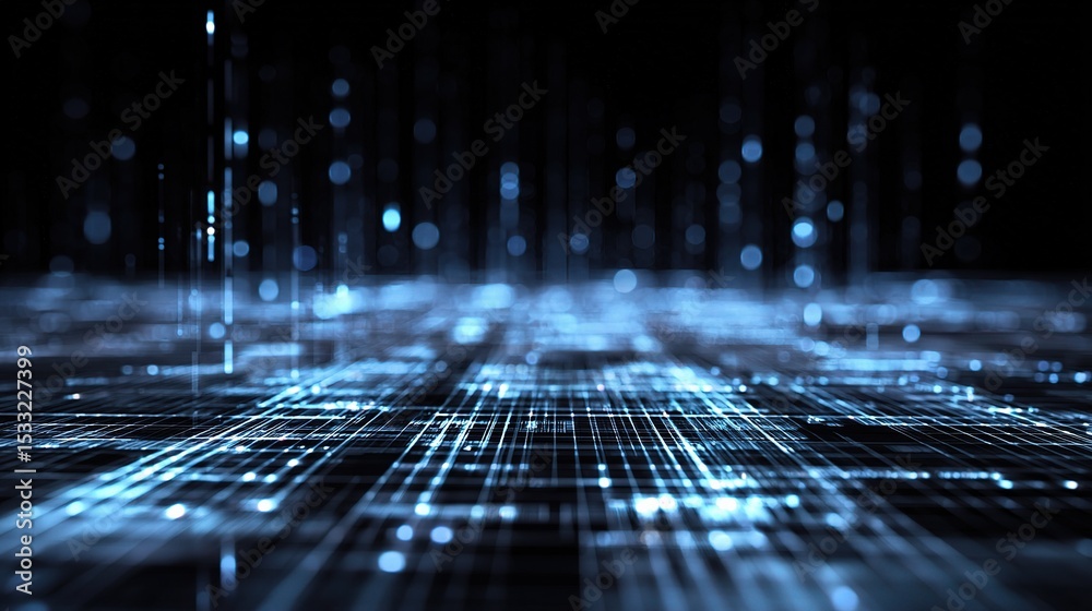 Poster abstract digital interface with scrolling data streams visualization