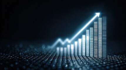 Fototapeta premium Luminous Blue Bar Chart Rising in Perspective with Standard Scale