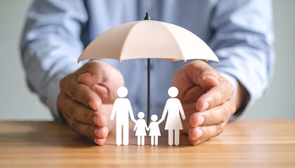 Umbrella icon and family model, Security protection and health insurance