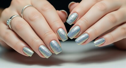 Elegant Silver and Glitter Manicure Chic Nail Art Design Ideas for Short Nails