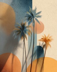 Abstract Tropical Palm Trees with Warm Colors and Textured Background