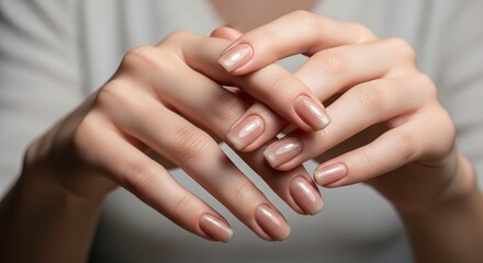 Fototapeta premium Elegant Nude Manicure Soft Pink Nail Polish and Natural Nail Care