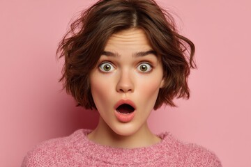 Surprised Young Woman with Open Mouth and Wide Eyes