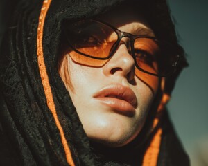 Closeup Portrait of a Young Woman in Sunglasses