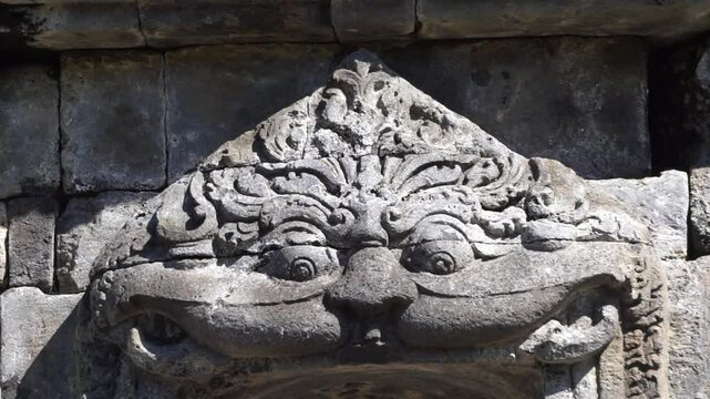 The relief on Arjuna Temple complex in Dieng. (In this complex there are Semar, Srikandi, Puntadewa and Sembadra temples).