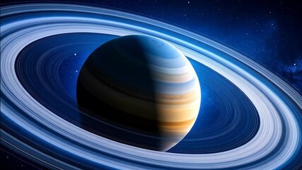 Striking gas giant planet in deep space with prominent rings and a cosmic, star-filled backdrop. - Powered by Adobe