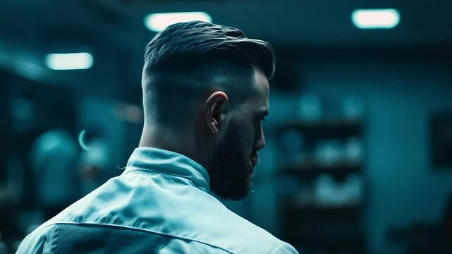 Man's Back and Stylish Hair in a Modern Barbershop Setting