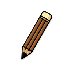 Cartoon Style Wooden Pencil Icon on Black Background