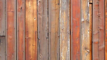 Fototapeta premium A close up of a weathered wooden fence with peeling paint and visible nail heads