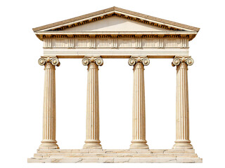 Isolated image of a classical greek or roman temple facade with four columns and a triangular pediment