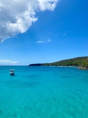 Ocean with a boat in Puerto Rico.