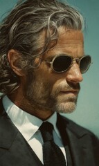 Obraz premium Portrait of a Man with Wet Hair and Sunglasses