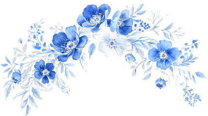 Watercolor royal blue and silver floral clip art design, with isolated on a white background