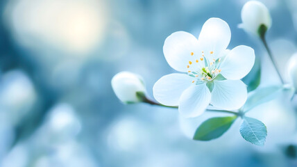 White flower in soft color and blur style for background.