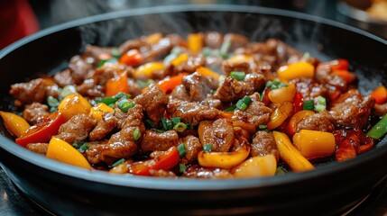 Beef and Bell Pepper Stir-Fry in Pan