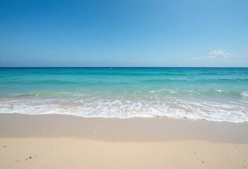 Fototapeta premium Surfing day at a sunny beach with clear waves under a bright sky in an inviting coastal paradise