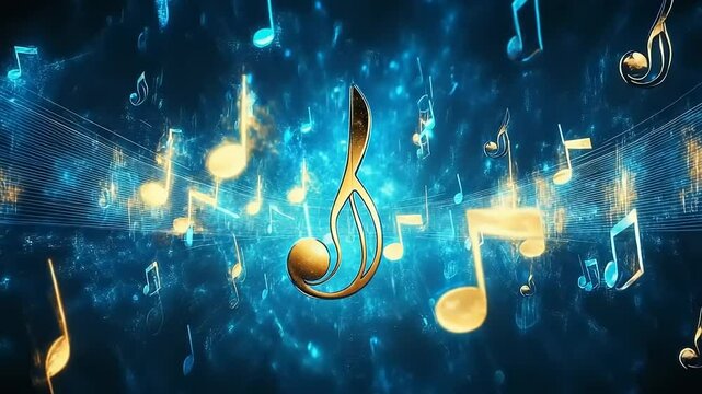 Musical notes in a digital, abstract design