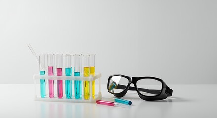 Laboratory test tubes and safety glasses