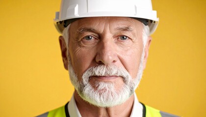 Older man wearing hard hat portrait