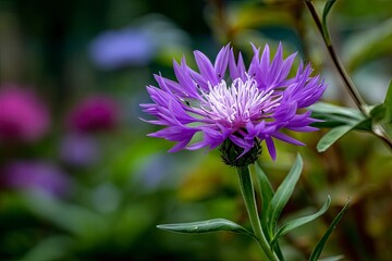 Selective focus of purple Centaurea cyanus flower