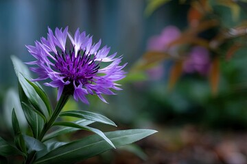 Selective focus of purple Centaurea cyanus flower