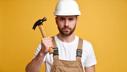 Stern builder wielding hammer against golden backdrop