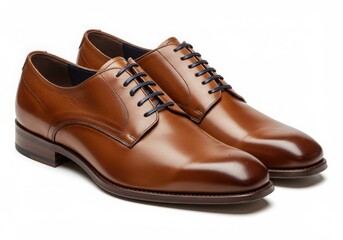 Brown leather derby shoes isolated on white background