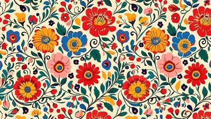 Obraz premium Vibrant Floral Pattern A Tapestry of Colorful Flowers and Intricate Designs