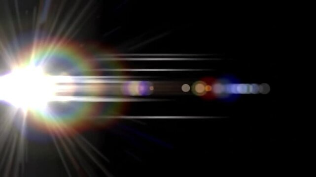 Futuristic lens flare sweep across frame, black background with soft glow